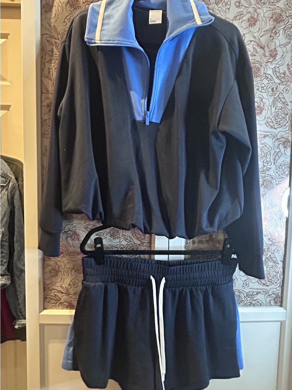 Women’s Navy and Light Blue Athletic Pullover & Short Set